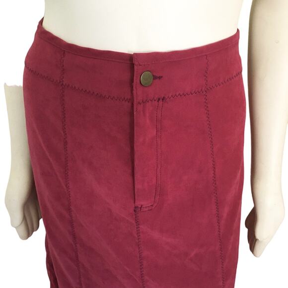 VTG WILD CAT Zigzag Stitched Microsuede Maxi Skirt in Barn red SZ 12 - Picture 3 of 10